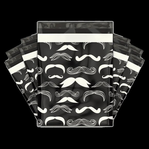 20 10" x 13" Stylish Mustache Designer Poly Mailers - Picture 1 of 2
